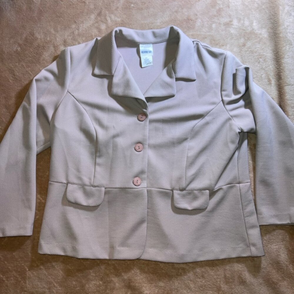 Bedford Fair Women‎ PXL Tan Blazer 3 Button Texture Office Business Jacket (T)